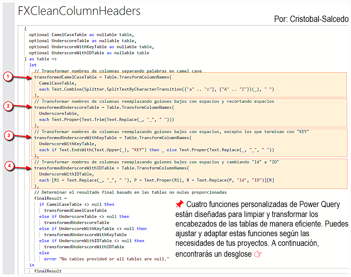 Función personalizada: nombres de columnas en Power Query
