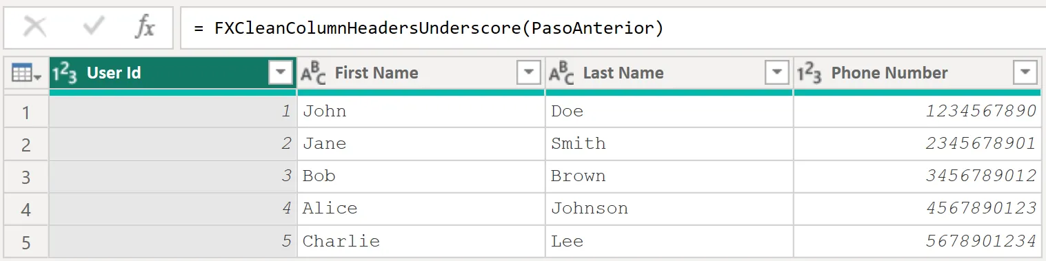 Ejemplo 1: Tabla de salida