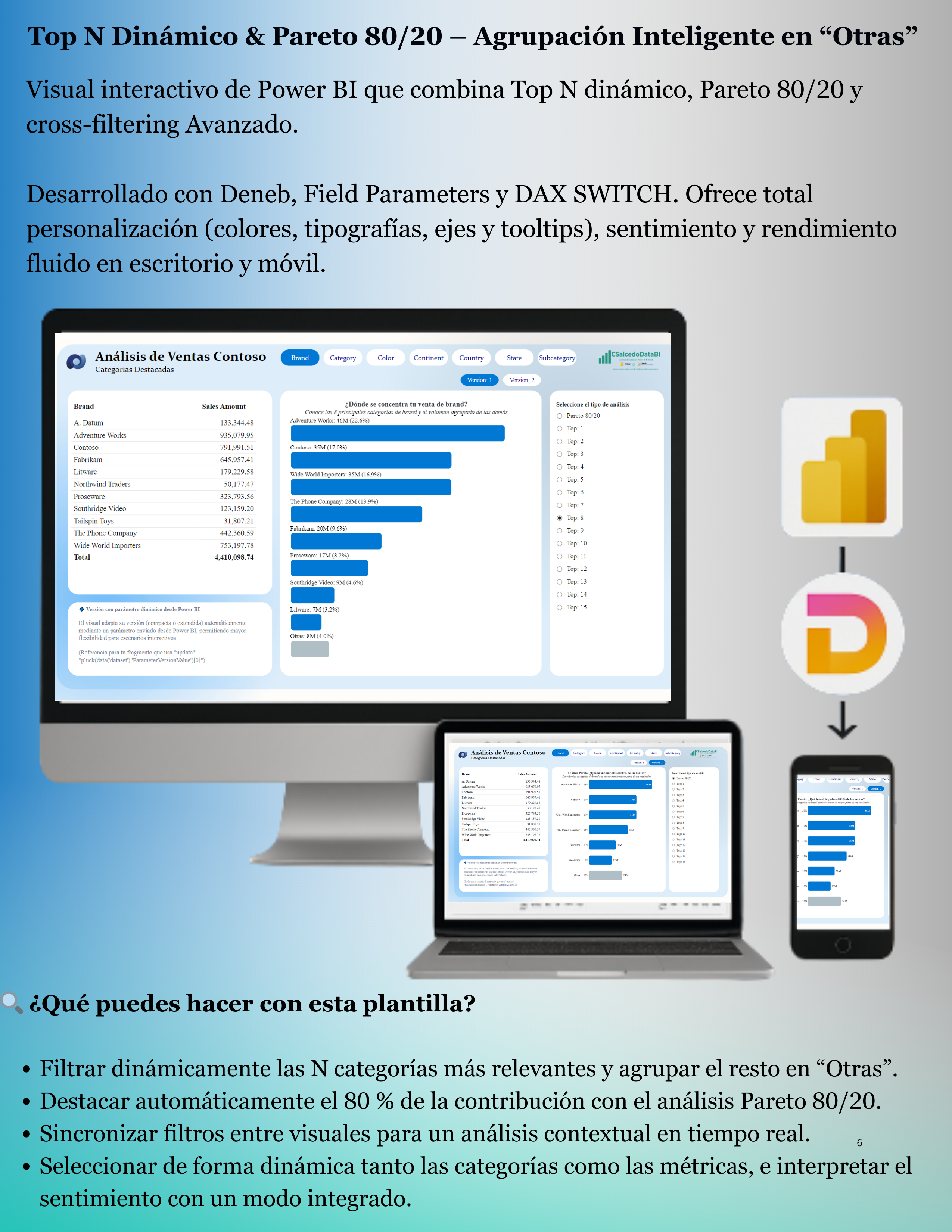 Top N Dinámico & Pareto 80/20 – Agrupación Inteligente en "Otras"